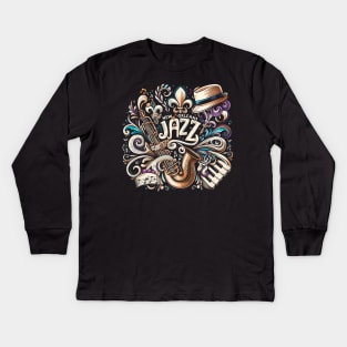 New Orleans Jazz | Vibrant NOLA Jazz-Fest Collage Kids Long Sleeve T-Shirt